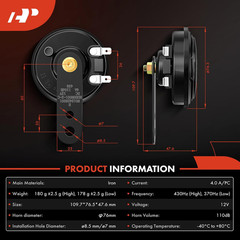A-Premium – Disc Horn 2PCS High & Low Universal Electric Horns, 12V 110 dB, Comp