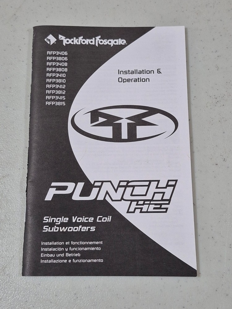 Rockford Fosgate Punch HE SVC Subwoofers Installation Operation Booklet Manual
