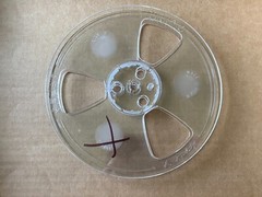 Vintage 7-Inch Take-Up Tape Reel Empty reel-to-reel Clear Plastic w/ Label