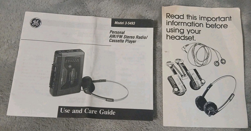 GE Personal Cassette Player Model 3-5493 Use And Care Guide Manual