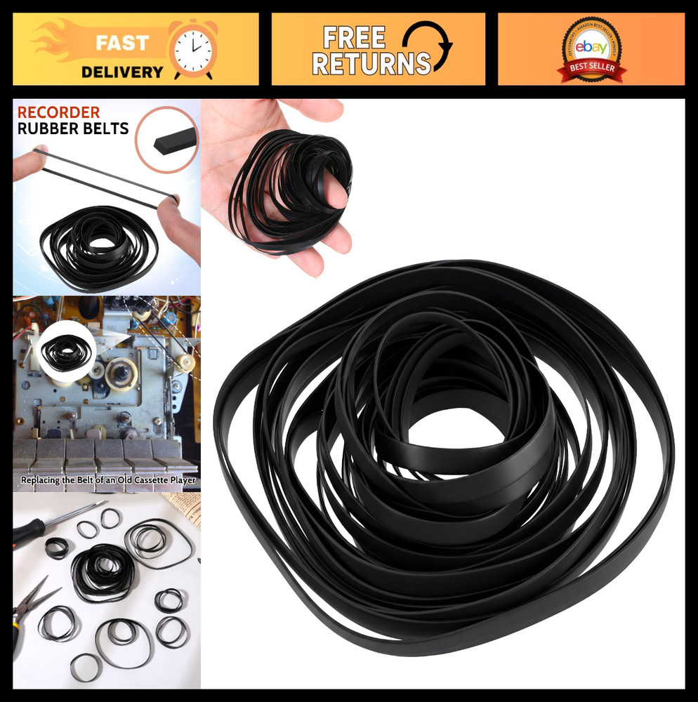 50 Pcs Cassette Rubber Belts for Tape Recorder Repair – 40-135mm Mix Size, 4mm W