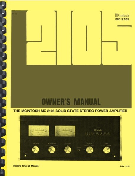 McIntosh MC2105 MC-2105 Amplifier OWNER’S MANUAL and SERVICE MANUAL