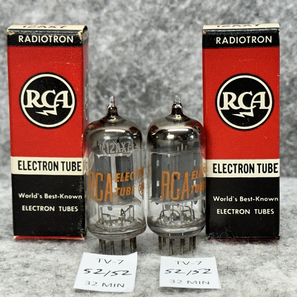 MATCHED PAIR OF 1960 NOS RCA 12AX7 17MM LONG PLATE ANGLED SQUARE GETTER TUBES