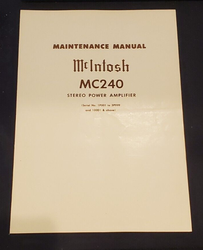 VINTAGE 1960s McIntosh MC-240 Power Amplifier Original Maintenance Manual
