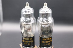 Matched Pair 1944 Raytheon VT-99 6F8G (6SN7) JAN CRP Black T-Plate NOS Boxes Str