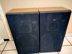 Vintage Pair Technics SB-S407 3 Way 150 Watts Hi-Fi Speakers Tan Cabinet W/Grill
