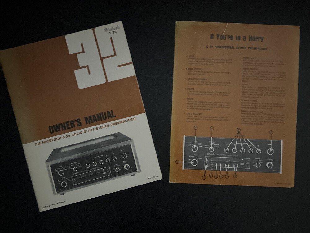 Vintage Original McIntosh C32 + Quick Set Up Sheet, Manual, NEW