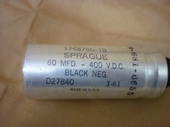 Sprague Capacitor 60 MFD 400 VDC Vintage Electronics 17687896-1B D27840 26A066