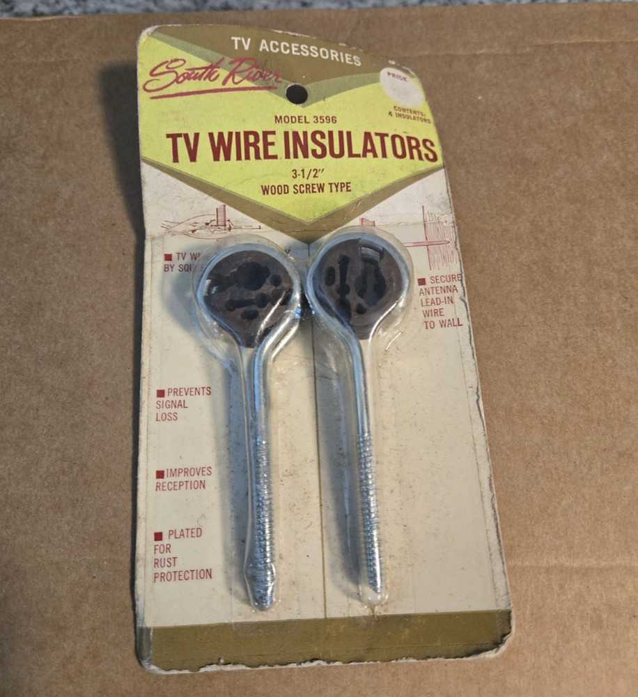 Vintage South River TV Antenna 3 1/2″ Wood Screw Type Wire Insulators USA NOS