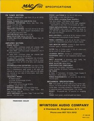 Vintage McIntosh MAC-1700 Solid State State Stereo Receiver Sales Brochure