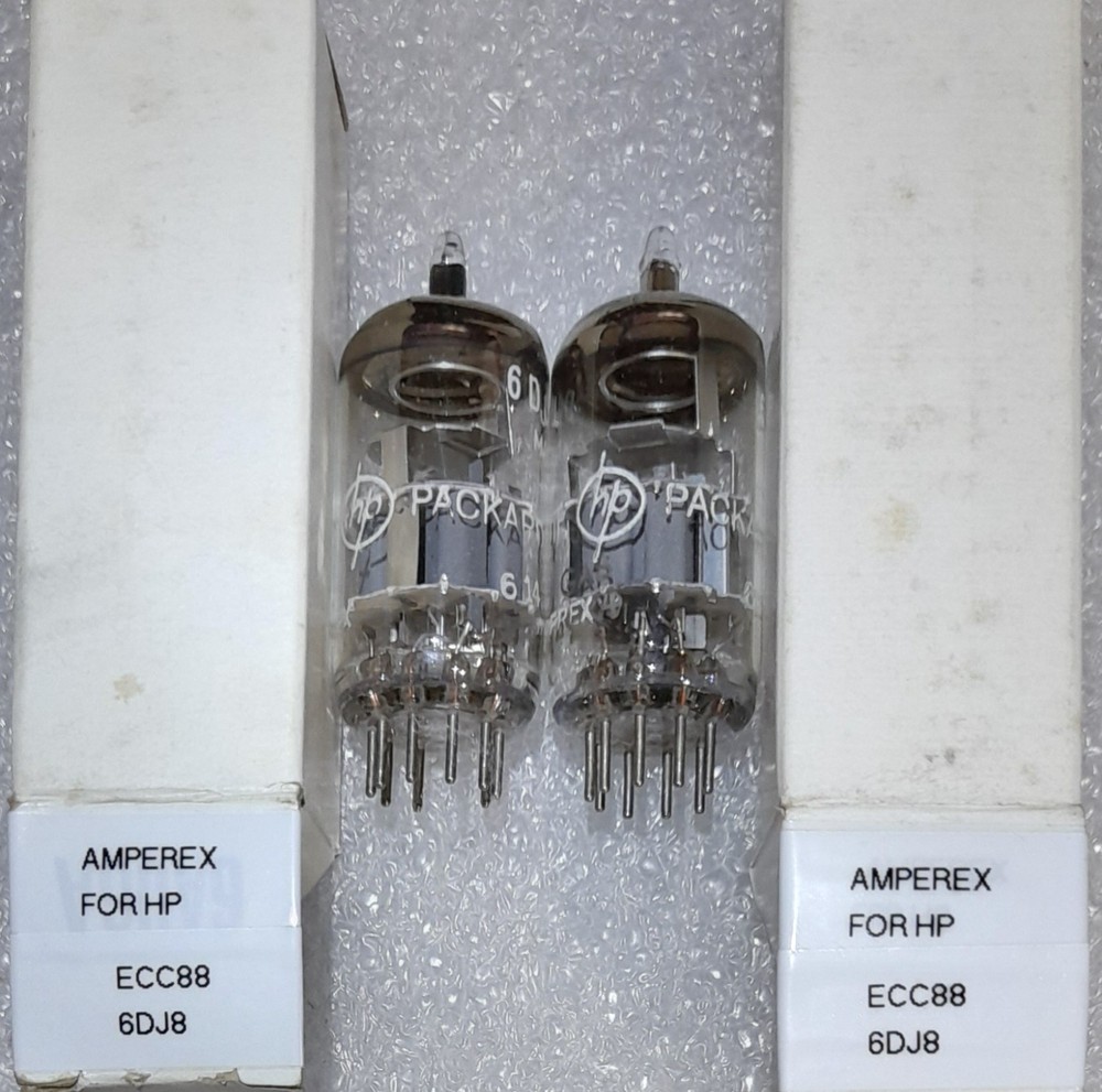 Pair ECC88 6DJ8 Amperex made for HP, Holland, Vacuum Tubes, TV-7D Tested