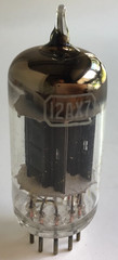 GE 12AX7 7025 Tube Long Gray Plates Top Getter USA Tested Good Vtg w/ Orig Box