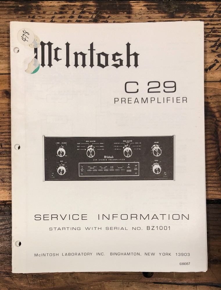 McIntosh C 29 C29 Preamplifier Service Manual *Original* #1