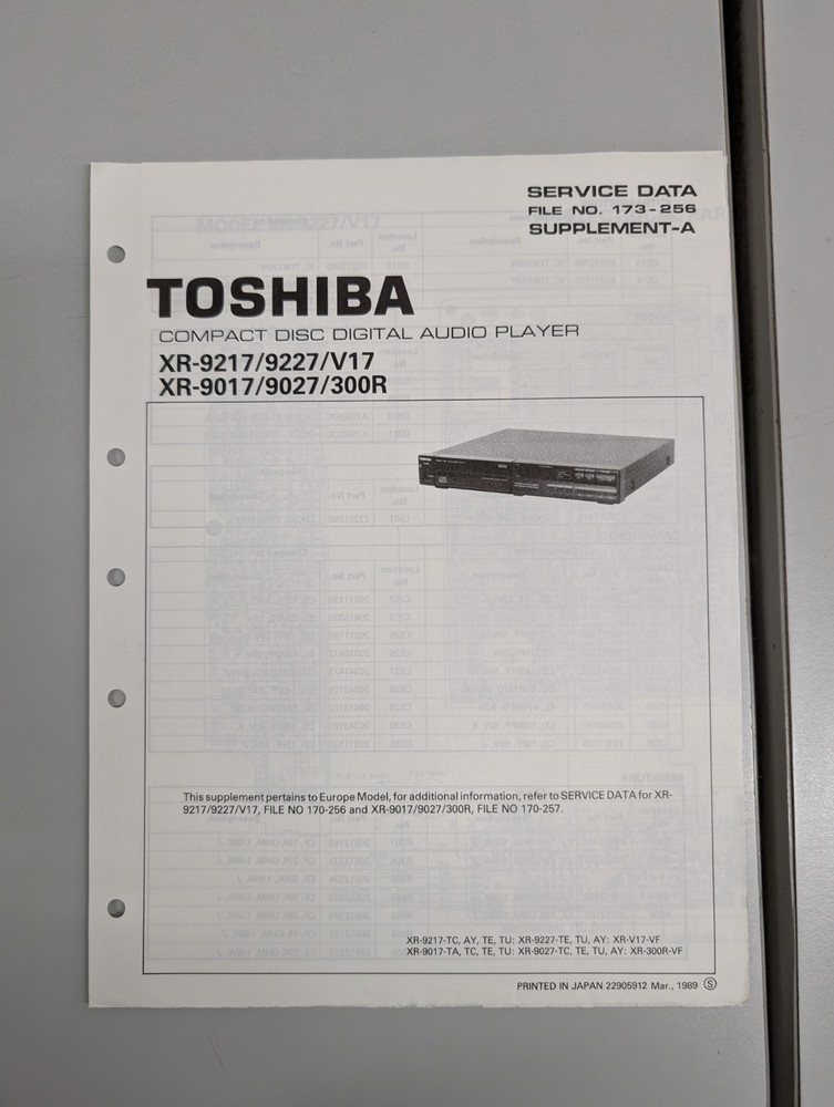 Toshiba Xr-9217 /927/V17 Compact Disc Digital Audio Player D-5476