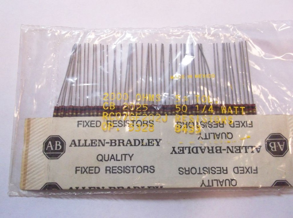 Allen Bradley 2k (2000 ohm) 5% 1/4 watt Carbon Comp Resistors 50pcs
