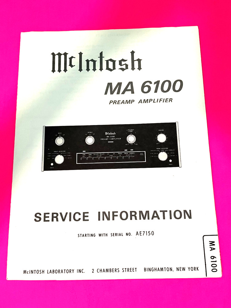 McIntosh MA6100 Service Manual – GREAT CONDITION