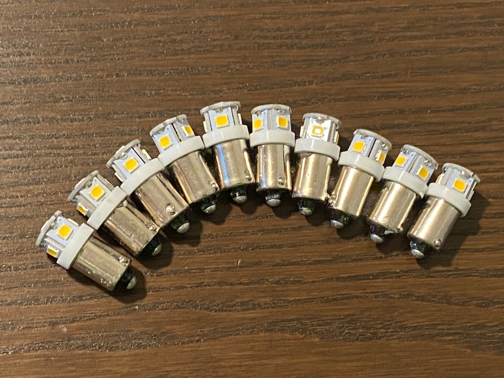 10 New Warm White Bayonet LED Lamp Light Bulbs 6v 6.3v 8v replace #47 #44 #1847
