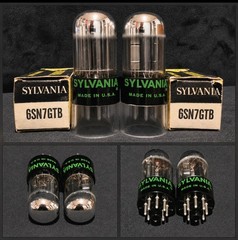 SYLVANIA 6SN7 GTB 1968 GREEN LABEL BLACK BASE CHROME TOPPED FOIL MATCHED SET NIB