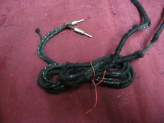 Antique PAL Headphones cloth wire headband radio headset earphones pin plugs