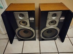 Vintage Pair Technics SB-S407 3 Way 150 Watts Hi-Fi Speakers Tan Cabinet W/Grill