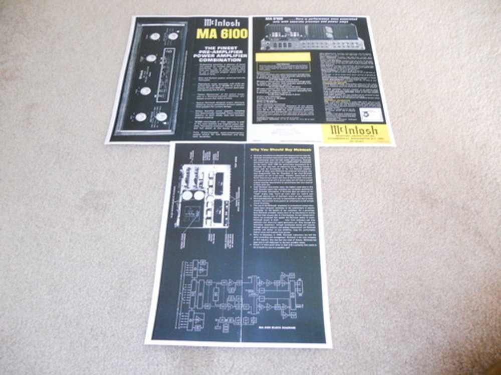 McIntosh MA 6100 Amplifier Brochure, 3 pg, Specs, Info