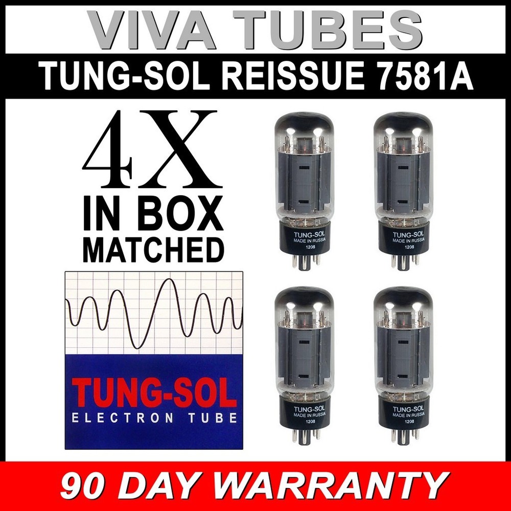 Brand New Tung-Sol Reissue 7581A KT66 Current Matched Quad (4) Vacuum Tubes