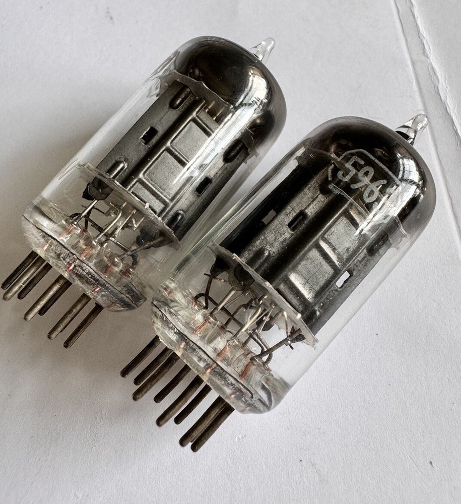 Platinum Matched Pair Black Plates 5963 12AU7 [] Getters 1954 ‘lansdales’