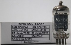TUNGSOL 12AX7/ECC83 Long Black Plate Made in USA Amplitrex Tested Qty 1Pc