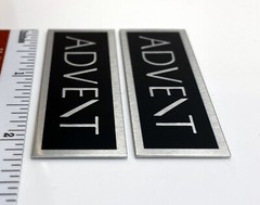 Advent Speaker Badge Logo Emblem Pair Custom Made Aluminum