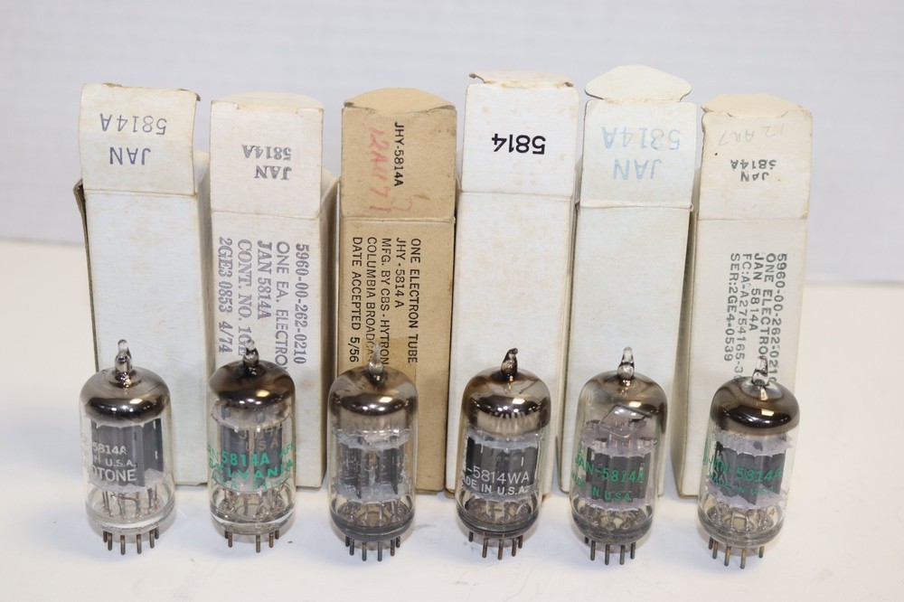 QTY 6 – MIL SPEC – 5814A – VACUUM TUBES – AMPLITREX TESTED – MIXED – VG-GD
