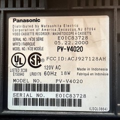 Panasonic PV-V4020 4-Head Omnivision VHS VCR Plus Player Tested VIDEO Blue Line