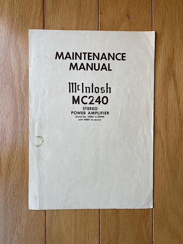 Original Maintenance Manual for McIntosh MC-240 Power Amplifier