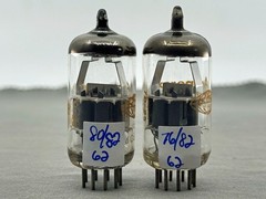 (2) Amperex 6DJ8 A Frame Globe Tubes Dimple Disc Getters Matched Codes Δ0B3 1960