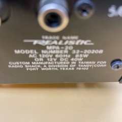 Vintage Realistic MPA-20 120V/12V Solid State P.A. Amplifier