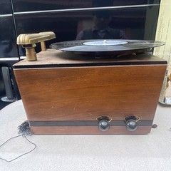 Vintage Tabletop Record Player Phonograph Turntable Wood Cabinet Tonearm