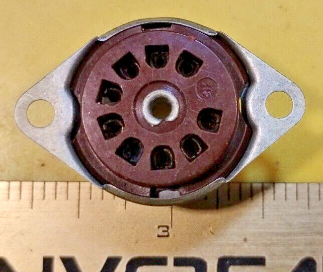 Sylvania® Micanol 9 Pin Tube Socket • Bottom • 3/4″ Hole • 1-1/8″ Hole Centers