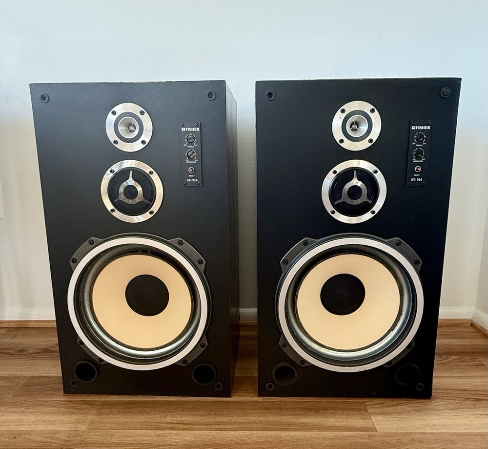 Vintage Fisher ST-920 3-Way Floor Speakers Pair 12” Woofer w/Grilles Tested