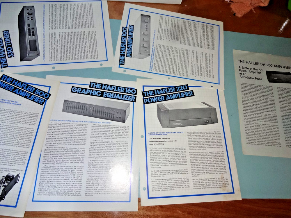 HAFLER ORIGINAL PRODUCT LEAFLET ADS RARE FIND! 6 SHEETS AS SHOWN LOT #2