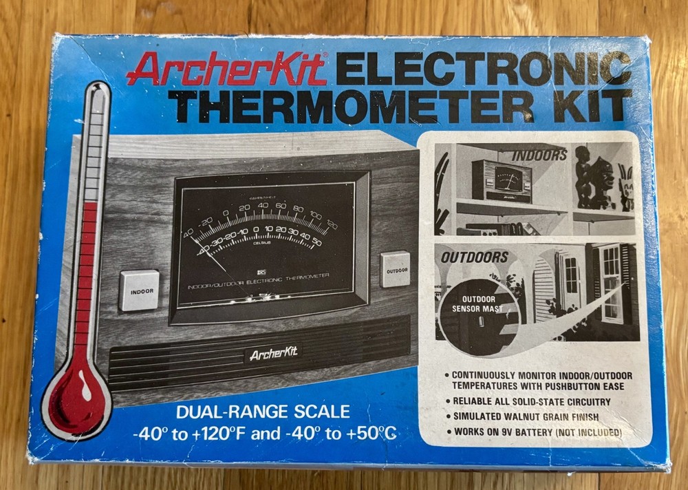 VINTAGE Archerkit Indoor/Outdoor Electronic Thermometer Kit 28-4007A