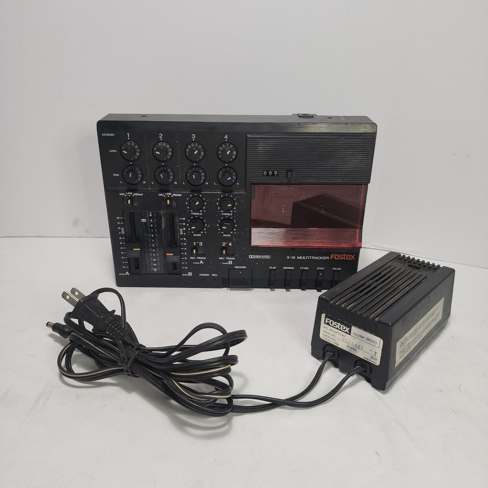 FOSTEX X-15 Multitracker Cassette Deck + Power Supply POWER TESTED – FOR PARTS