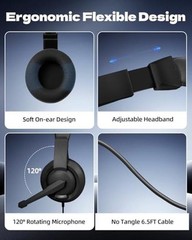 L02 Wired Headset, 3.5mm Stereo Headphones with Noise Canceling Black