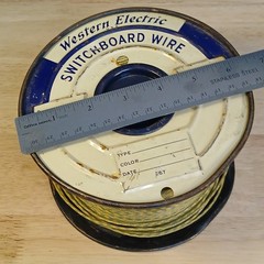 Near Full Roll Western Electric 20 Gauge Cloth Covered Wire Green Yellow Stripe