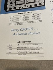 Original 1970 CROWN SX 724 722 Reel To Reel Tape Recorder Advertising Spec Sheet