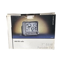 Vintage Optimus 7″ B/W Portable Mini TV W/ Radio Tested Gaming CRT W Box AV