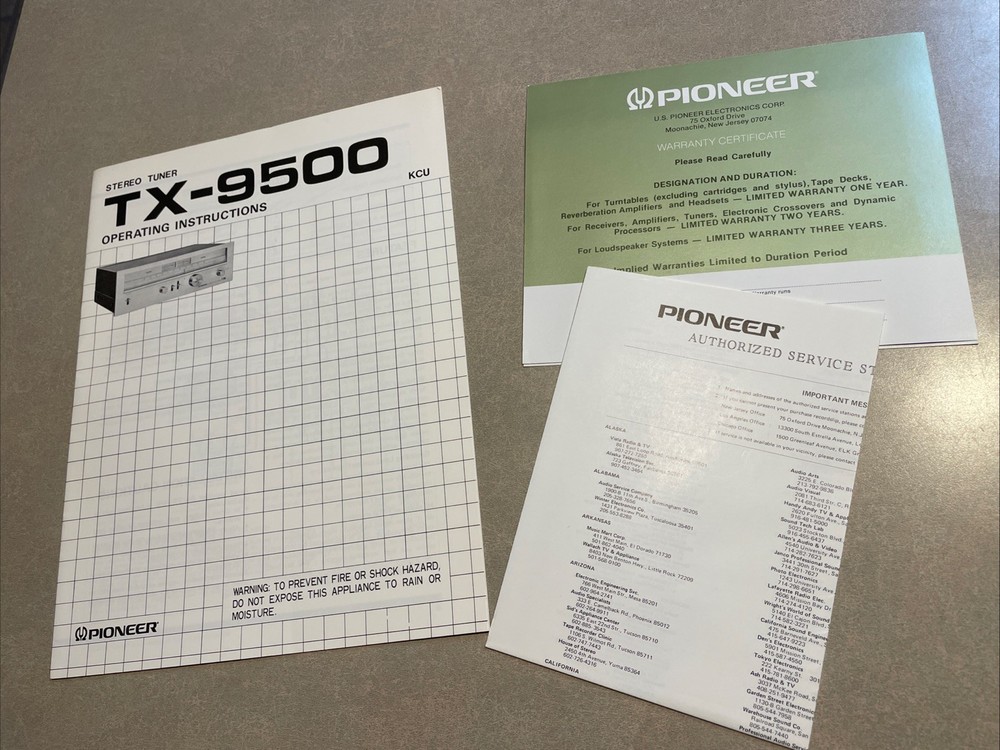 Original Pioneer TX-9500 Tuner Operating Instruction Fold Out Schematic Warranty