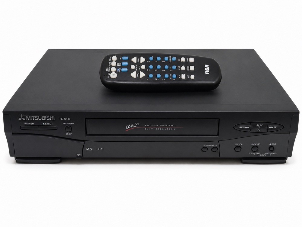 Mitsubishi HS-U446 VCR Stereo HiFi AV w/Remote Tested Working Great (Nice Unit)