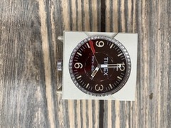Vintage TIMEX Mini-Alarm Travel Clock with Original Case Brown Dial White