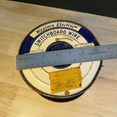 Near Full Roll Western Electric 20 Gauge Cloth Covered Wire Green / Red Stripe