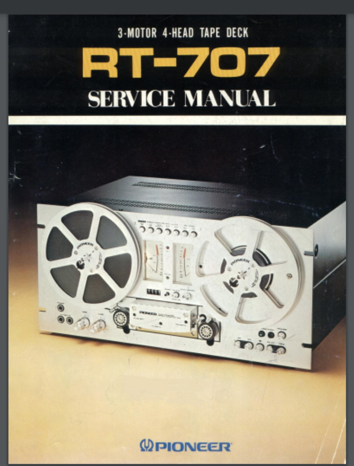 Pioneer RT-707 Reel to Reel Tape Recorder SERVICE MANUAL Comb bound 85 pages