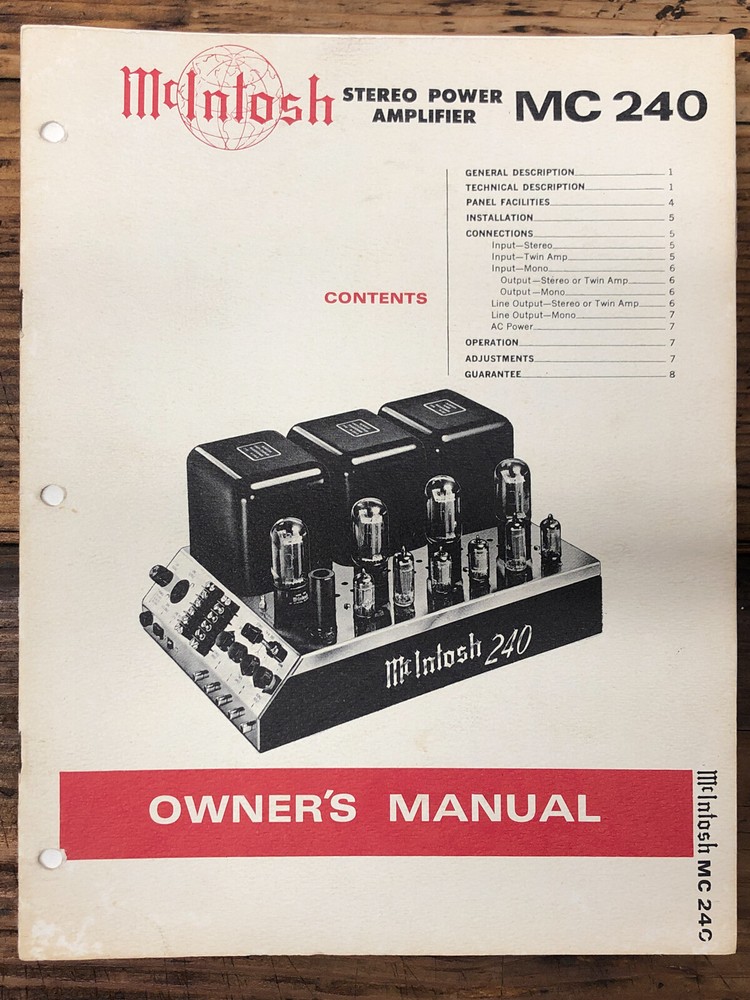 Mcintosh MC-240 / MC240 Amplifier Owner / User Manual *Original*